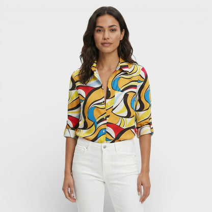 Blusa Mujer Estampada Manga Larga Cuello Clasico