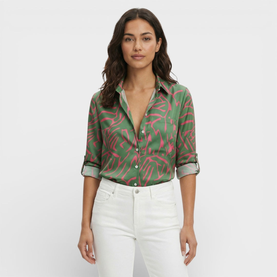 Blusa Mujer Estampada Manga Larga Cuello Clasico