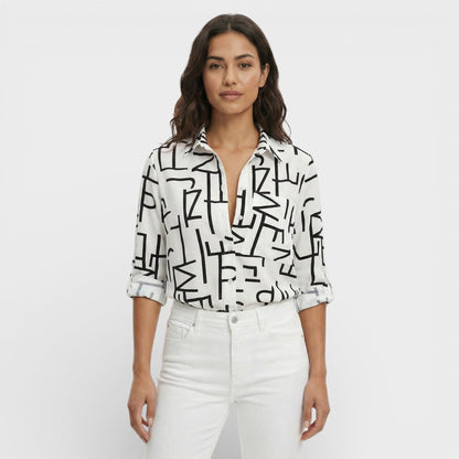 Blusa Mujer Estampada Manga Larga Cuello Clasico