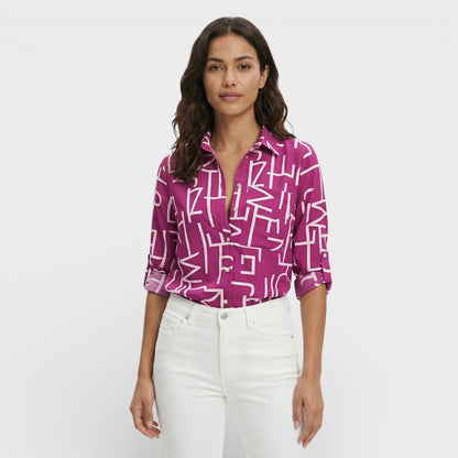 Blusa Mujer Estampada Manga Larga Cuello Clasico