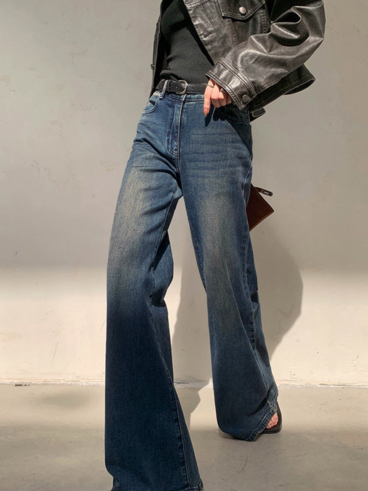 Pantalones Vaqueros Mujer Cintura Alta Corte Amplio