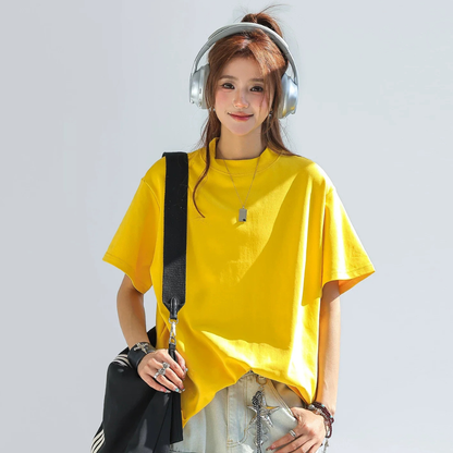 Camiseta Mujer Algodón Manga Corta Corte Holgado Oversize