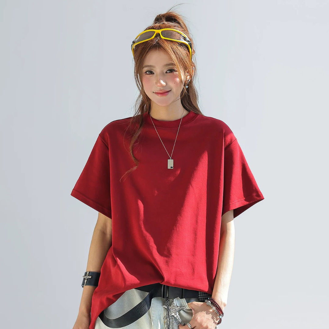 Camiseta Mujer Algodón Manga Corta Corte Holgado Oversize