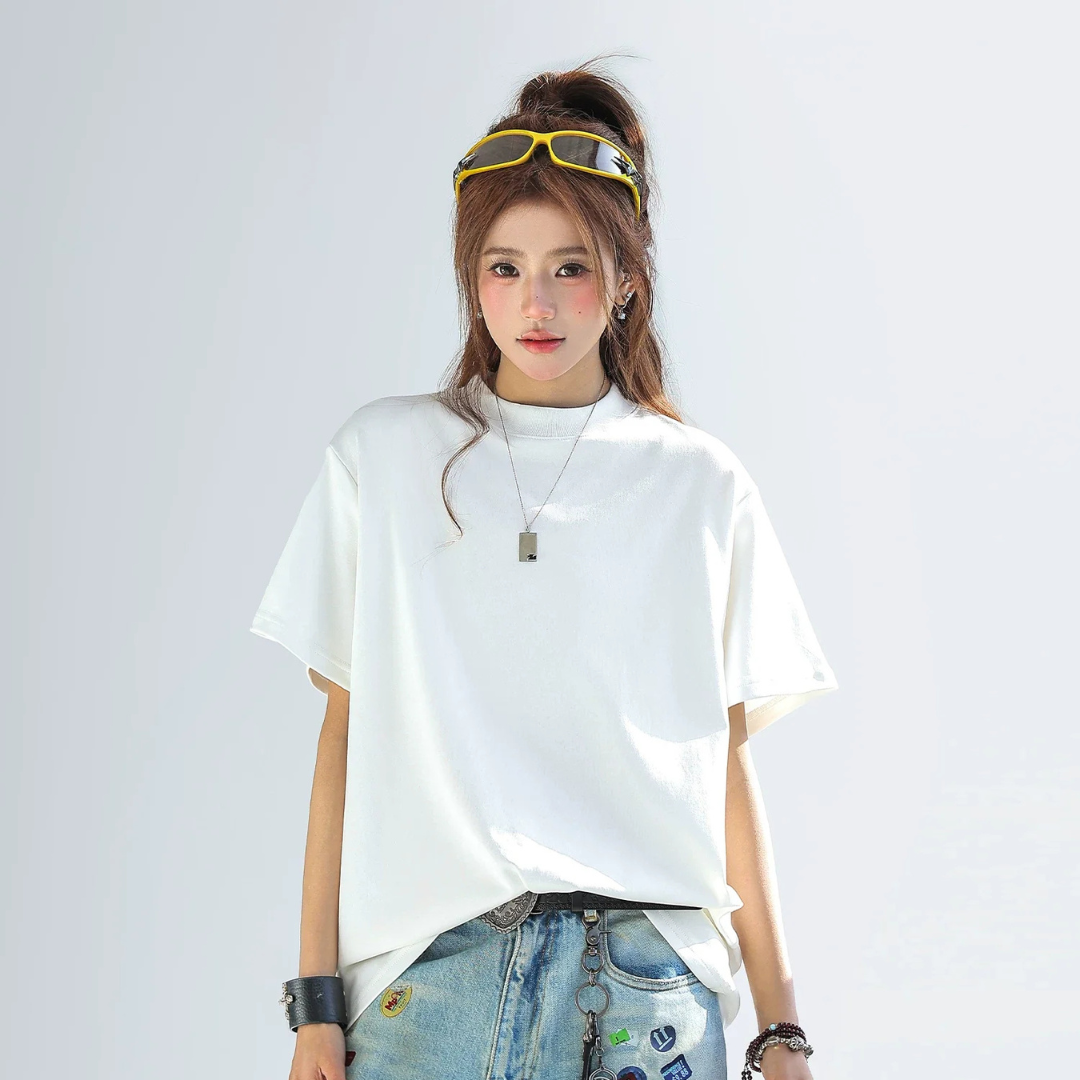 Camiseta Mujer Algodón Manga Corta Corte Holgado Oversize