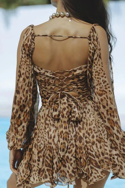 Vestido Corto Mujer Boho Volantes Manga Larga