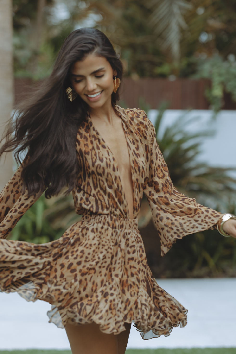 Vestido Corto Mujer Boho Volantes Manga Larga