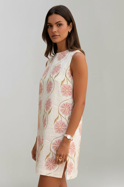Vestido Corto Mujer de Algodón Estampado Floral Sin Mangas