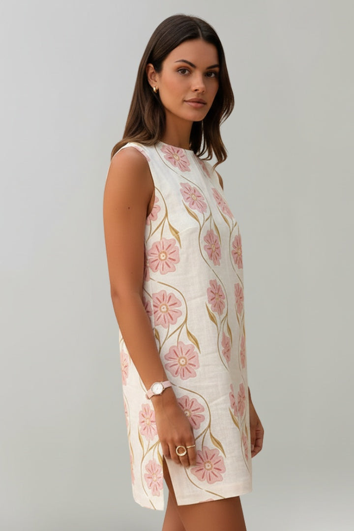 Vestido Corto Mujer de Algodón Estampado Floral Sin Mangas