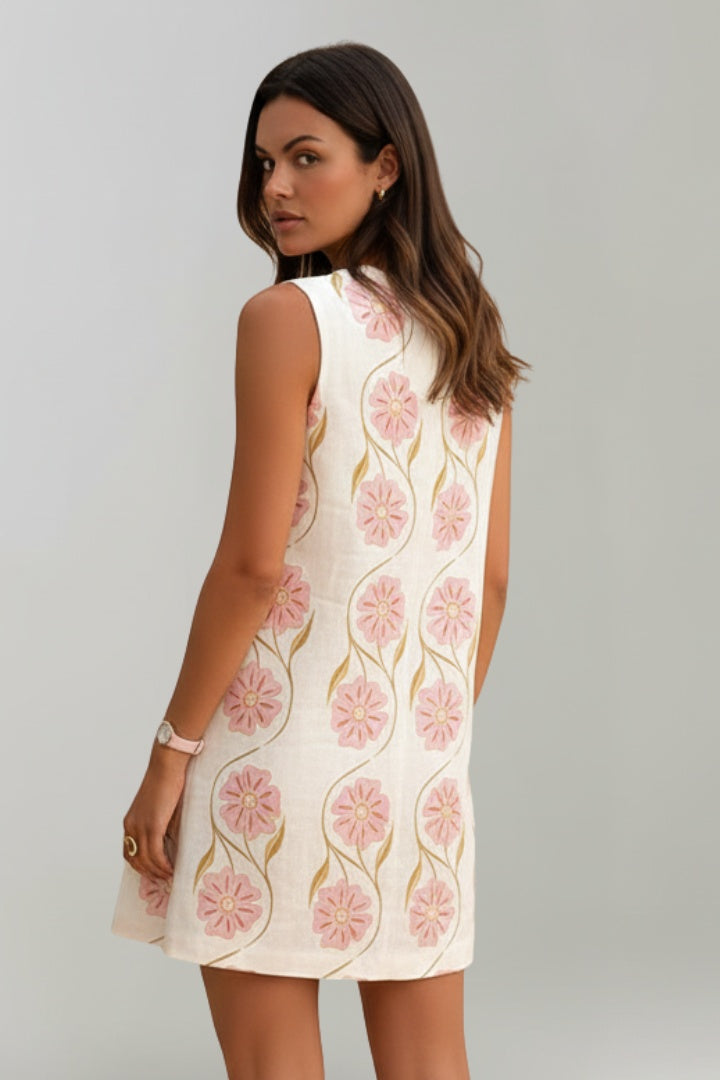 Vestido Corto Mujer de Algodón Estampado Floral Sin Mangas