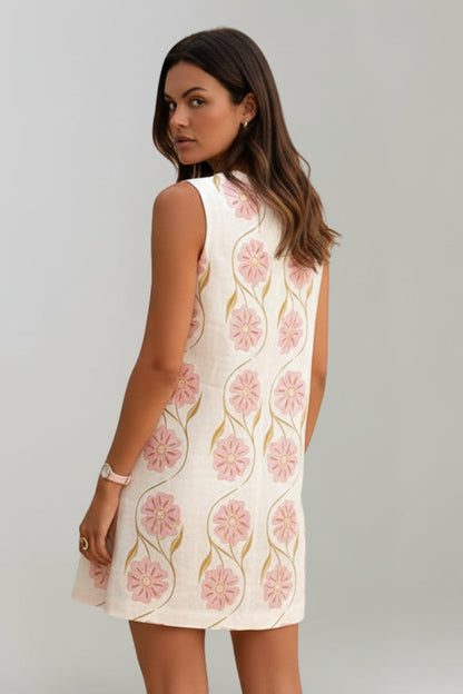 Vestido Corto Mujer de Algodón Estampado Floral Sin Mangas