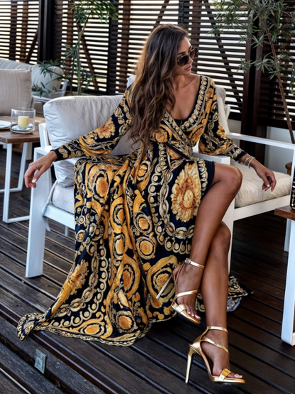 Vestido Largo Mujer Estampado Paisley Boho Escote en V