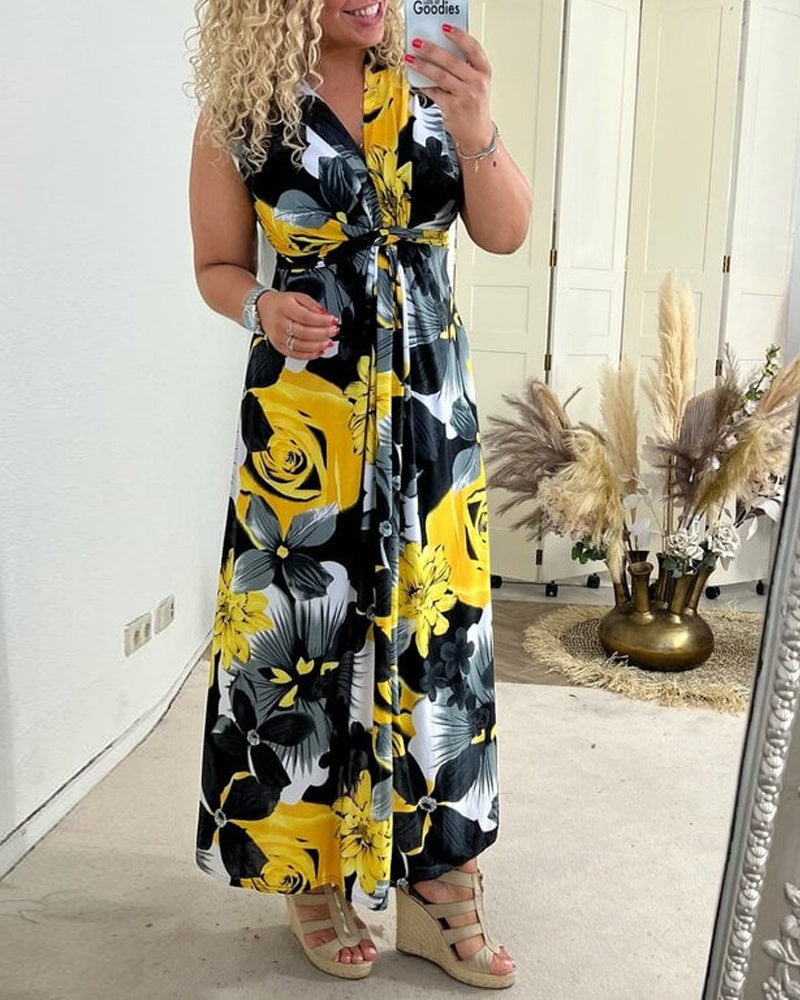 Vestido Largo Mujer Estampado Floral Escote en V
