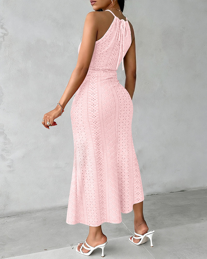 Vestido midi mujer Jacquard halter abertura verano