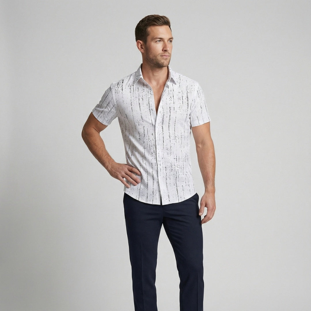 Camisa Hombre Manga Corta Estampada Cuello Solapa Veraniega