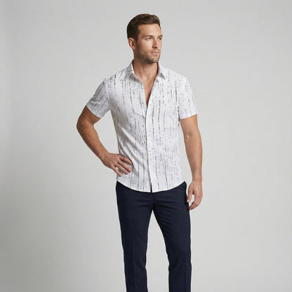 Camisa Hombre Manga Corta Estampada Cuello Solapa Veraniega