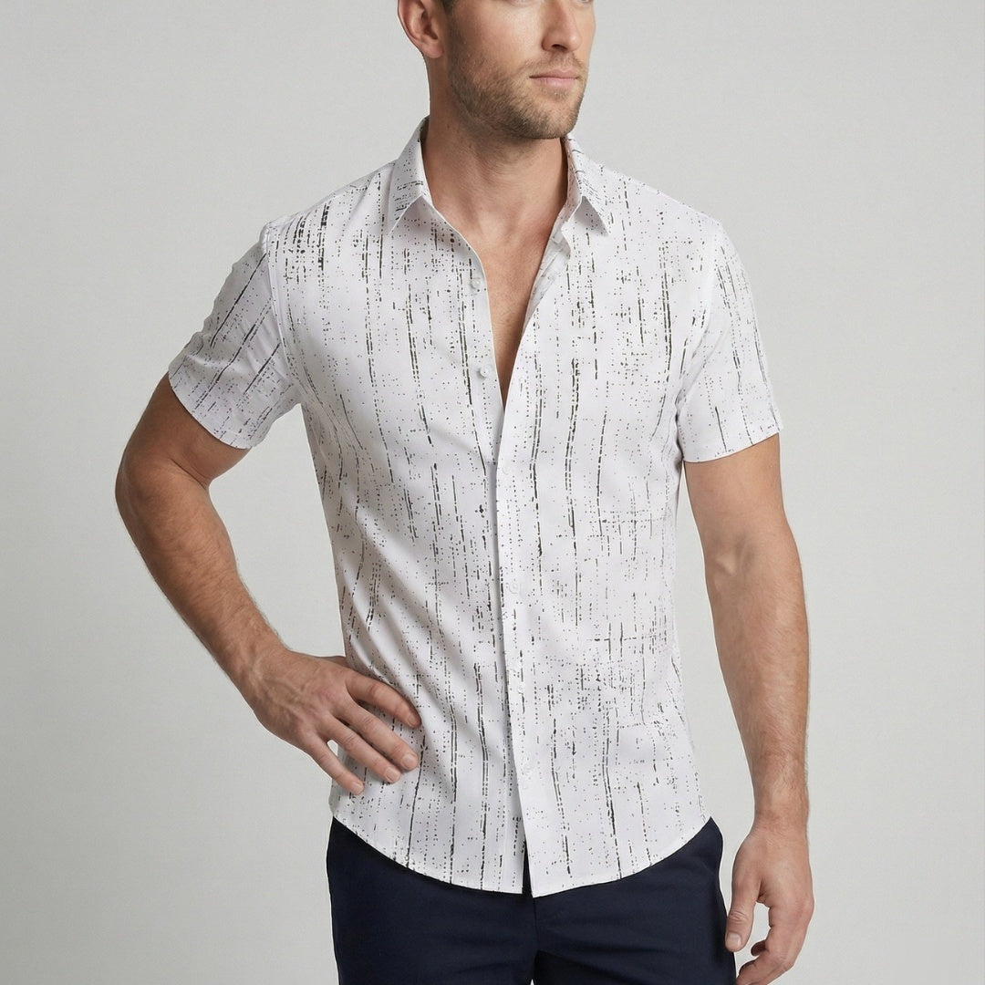 Camisa Hombre Manga Corta Estampada Cuello Solapa Veraniega