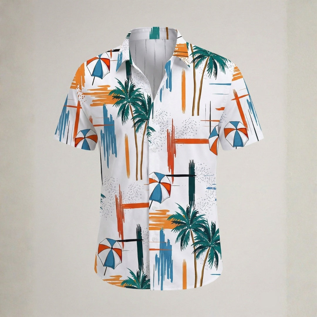 Camisa Hombre Manga Corta Estampada Cuello Solapa Veraniega