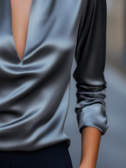 Blusa Mujer Satinada Cuello en V Primavera
