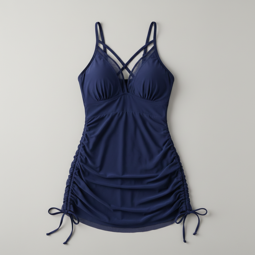 Vestido de baño Mujer con escote en V Falda de malla fruncida