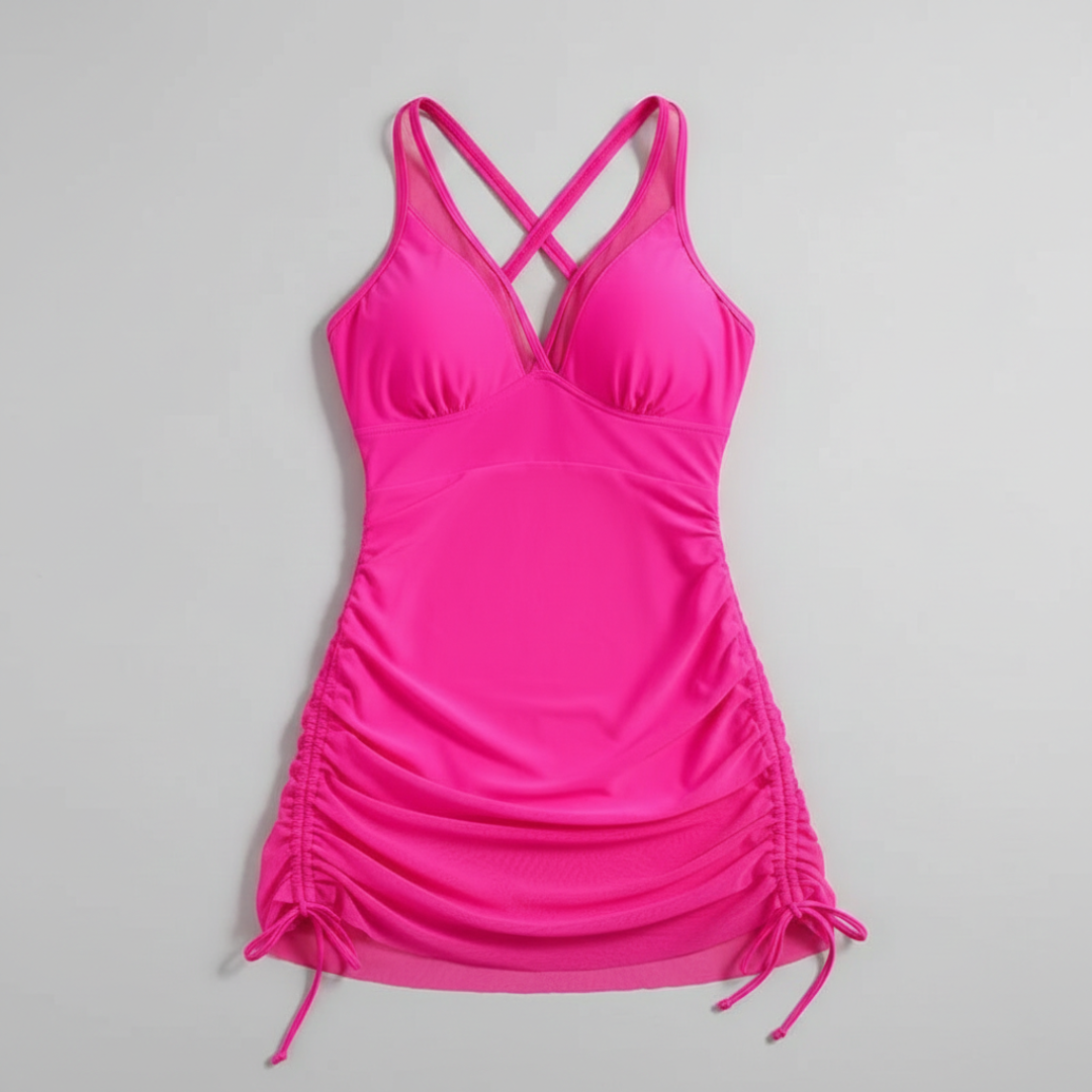 Vestido de baño Mujer con escote en V Falda de malla fruncida