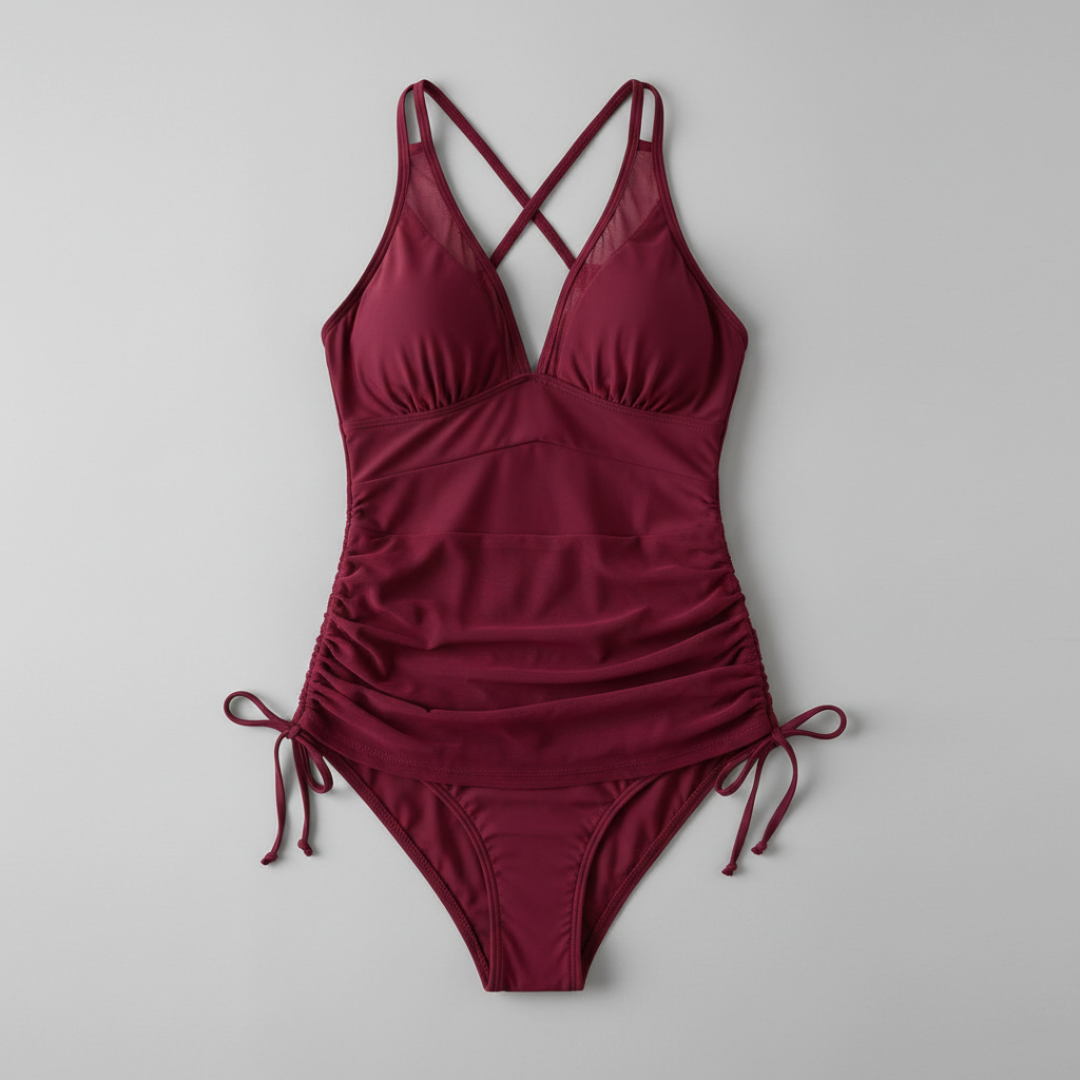 Vestido de baño Mujer con escote en V Falda de malla fruncida