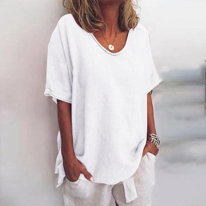 Camiseta Mujer Algodón Corte Holgado Cuello Redondo