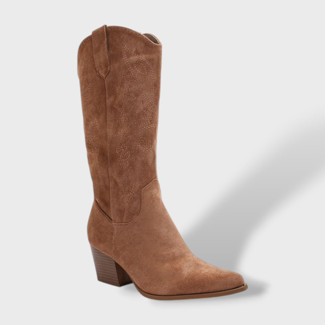 Botas Mujer Media Caña Tacón Ancho Bordadas