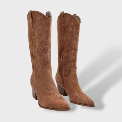 Botas Mujer Media Caña Tacón Ancho Bordadas