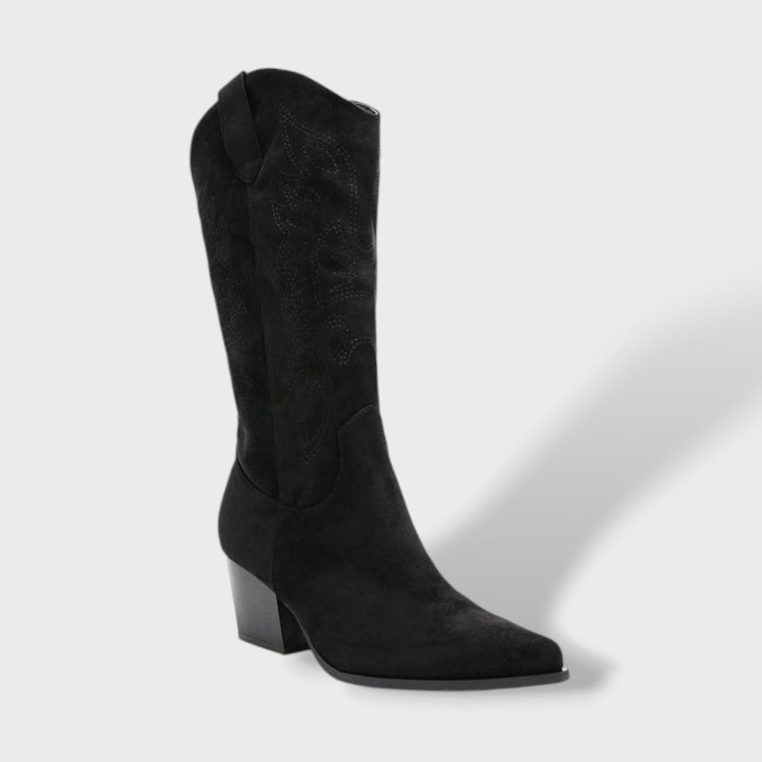 Botas Mujer Media Caña Tacón Ancho Bordadas