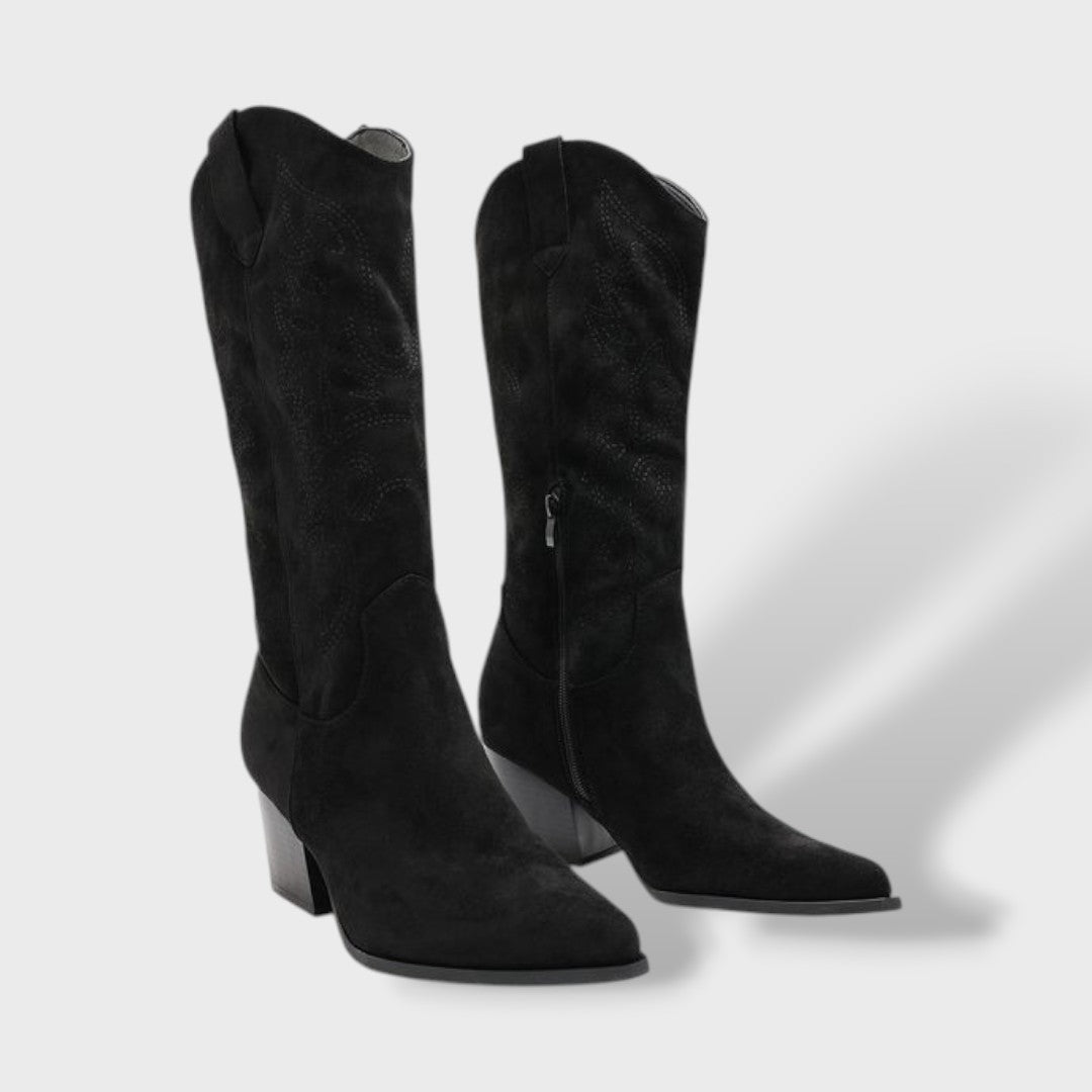 Botas Mujer Media Caña Tacón Ancho Bordadas