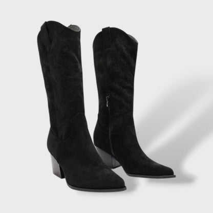Botas Mujer Media Caña Tacón Ancho Bordadas