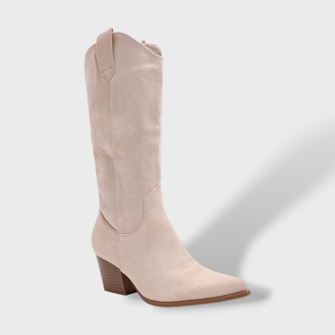 Botas Mujer Media Caña Tacón Ancho Bordadas