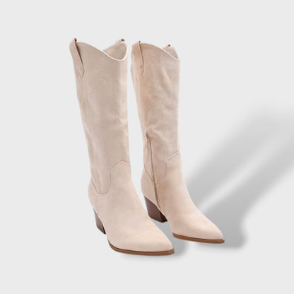 Botas Mujer Media Caña Tacón Ancho Bordadas