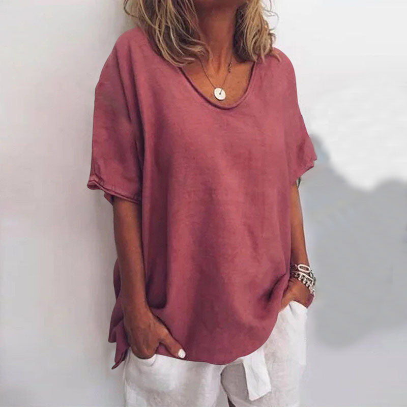 mujer fluido cuello redondo básico