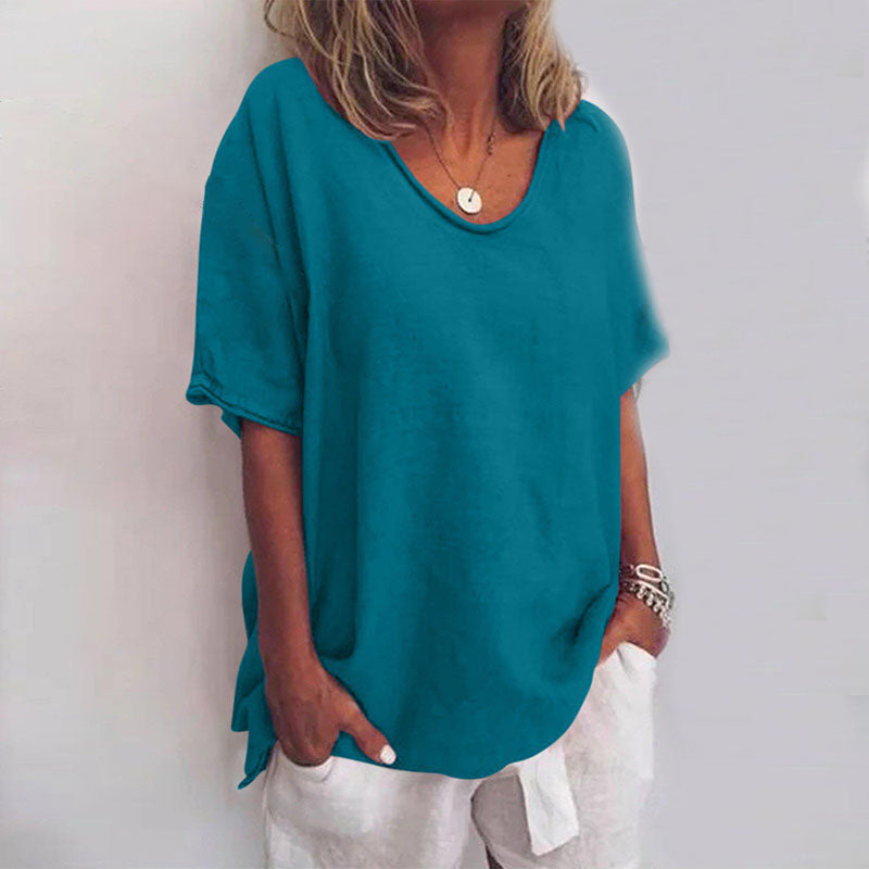 Camiseta Mujer Algodón Corte Holgado Cuello Redondo