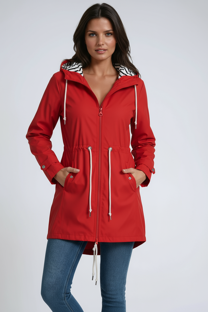 Chaqueta parka mujer impermeable con capucha ajustada
