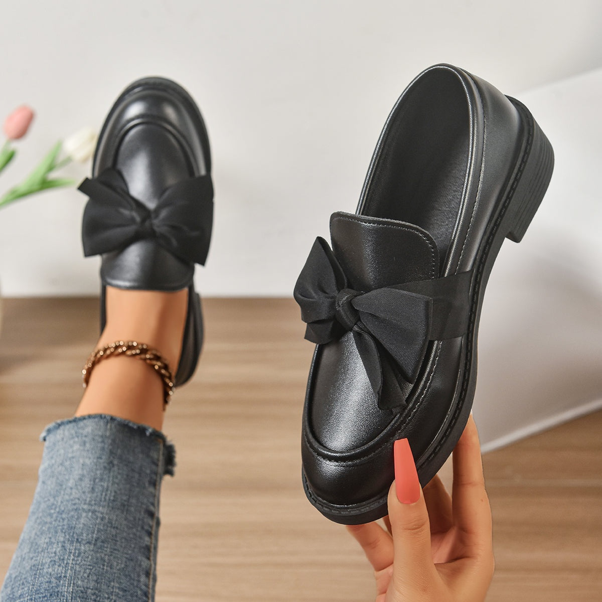 Mocasines Mujer Plataforma con Lazo