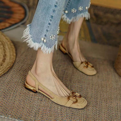 Sandalias Planas Mujer Slingback con Hebilla
