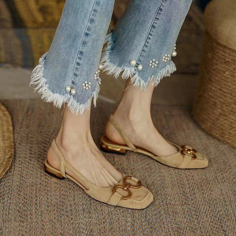 Sandalias Planas Mujer Slingback con Hebilla