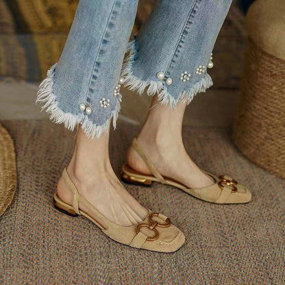 Sandalias Planas Mujer Slingback con Hebilla