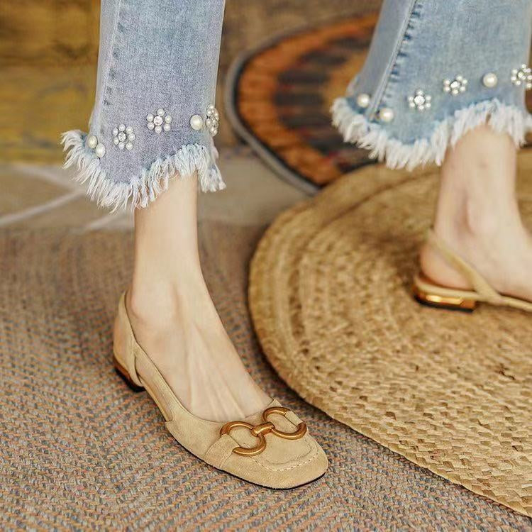 Sandalias Planas Mujer Slingback con Hebilla