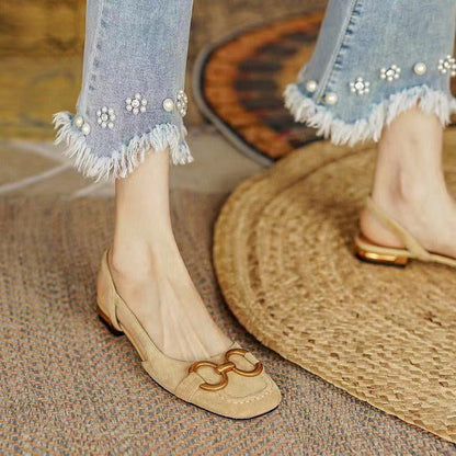 Sandalias Planas Mujer Slingback con Hebilla