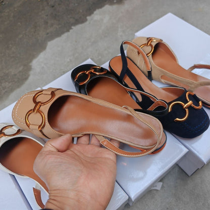 Sandalias Planas Mujer Slingback con Hebilla