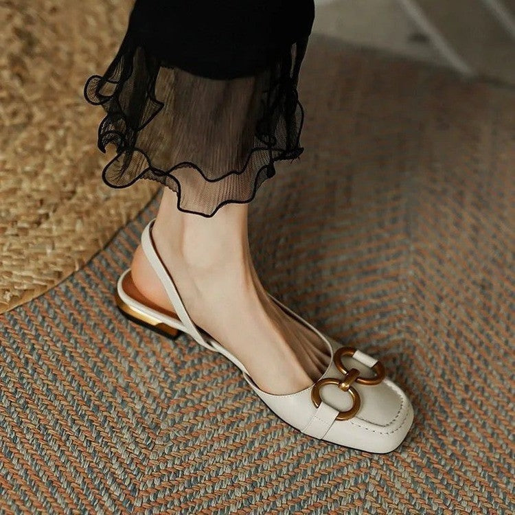 Sandalias Planas Mujer Slingback con Hebilla