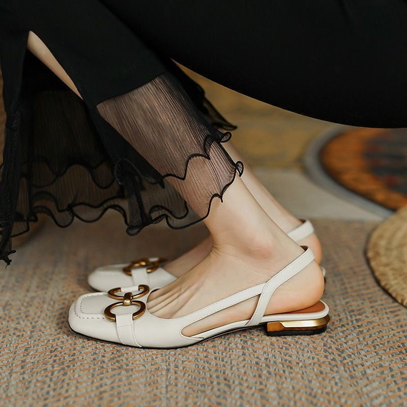Sandalias Planas Mujer Slingback con Hebilla