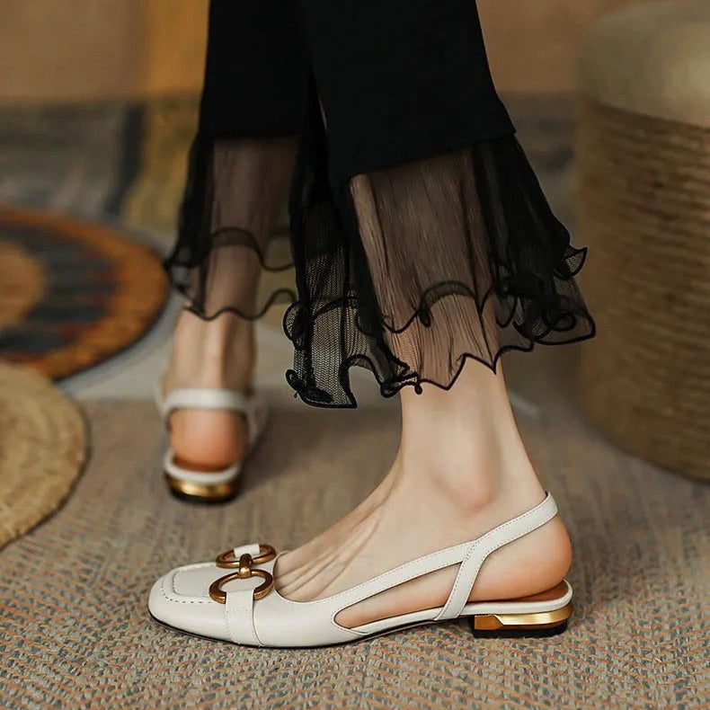 Sandalias Planas Mujer Slingback con Hebilla