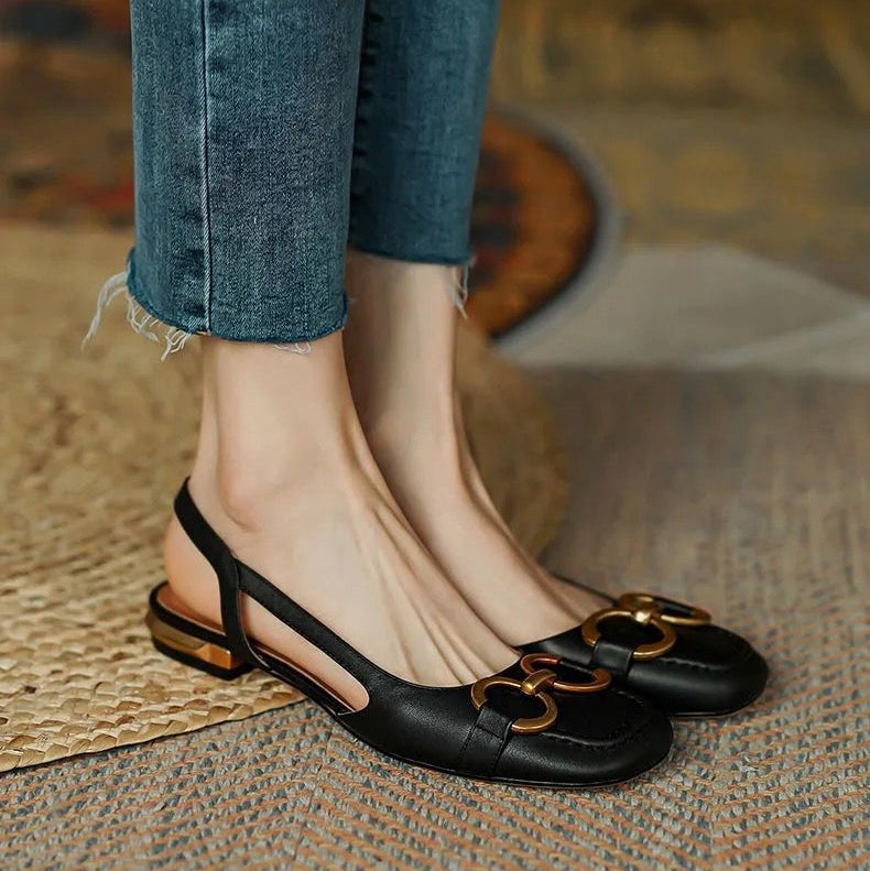 Sandalias Planas Mujer Slingback con Hebilla
