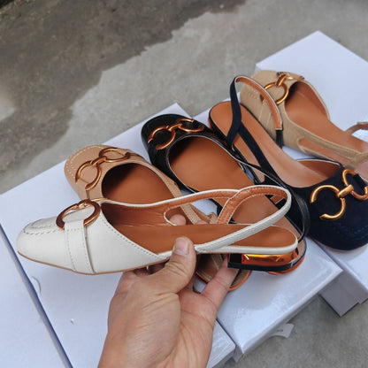 Sandalias Planas Mujer Slingback con Hebilla
