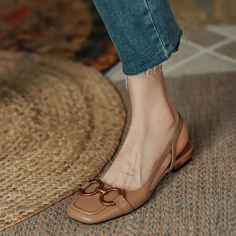 Sandalias Planas Mujer Slingback con Hebilla