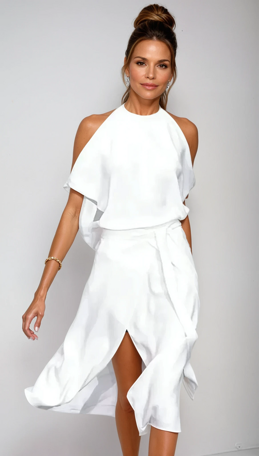 Vestido midi mujer con hombros descubiertos estilo moderno - Mavetta